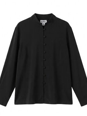 Vintage SHI Inc Black Long Sleeve Blouse Size 22W Mandarin Collar Button Front